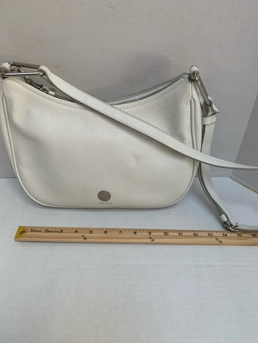Anne Klein Ivory Pebbled Faux Leather Shoulder Bag